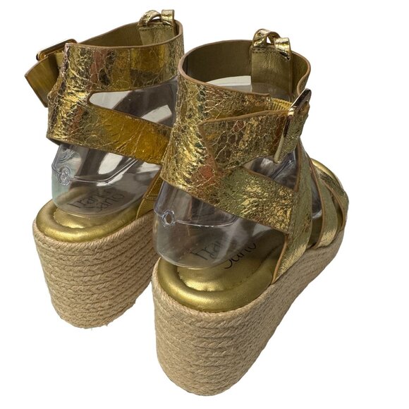 Franco Sarto Palms Espadrille Wedge Sandals Womens 8.5‎ M Gold Buckle Gladiator - Picture 13 of 16